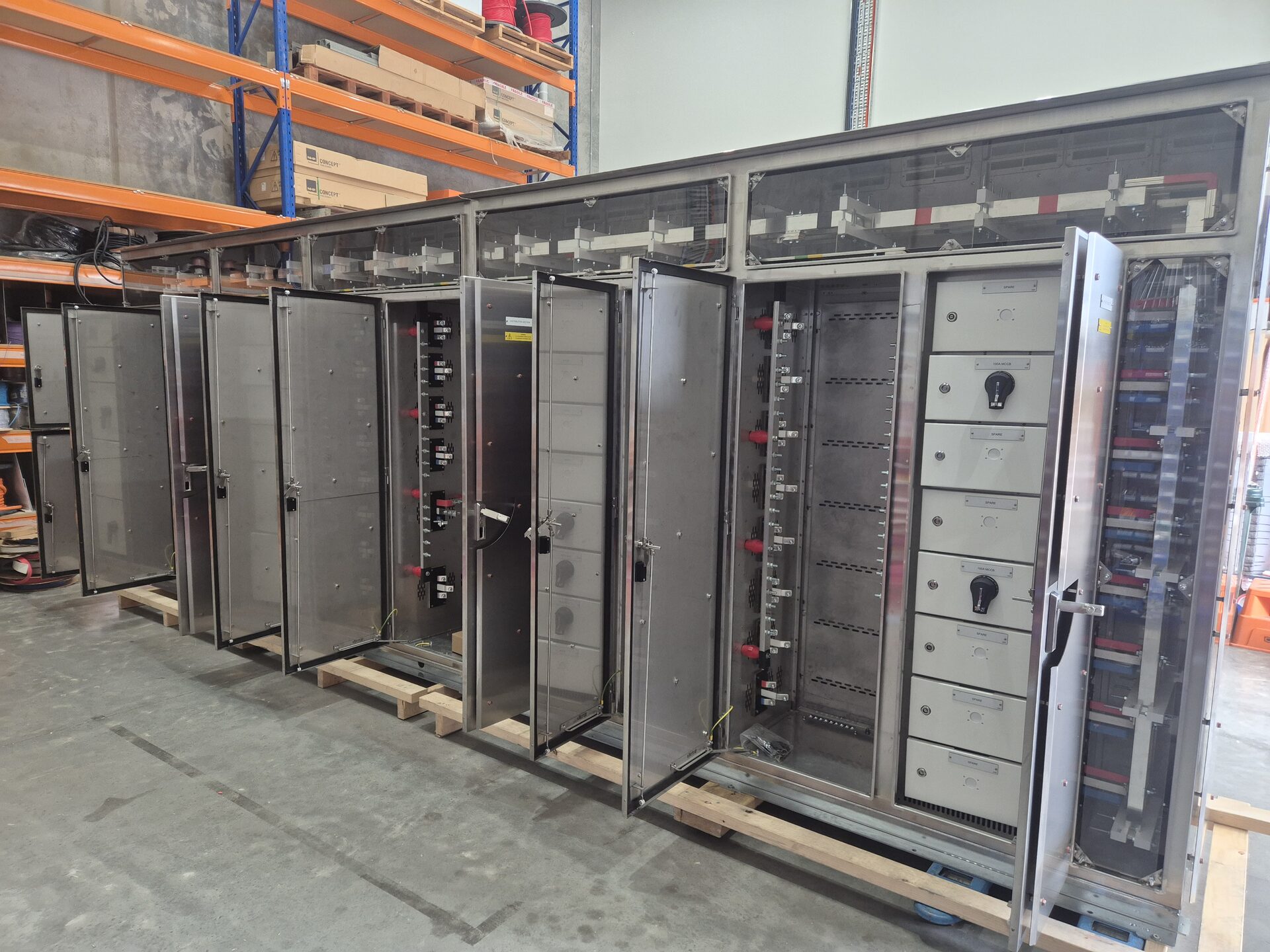 Stainless steel switchboards under assembly at the In Control workshop